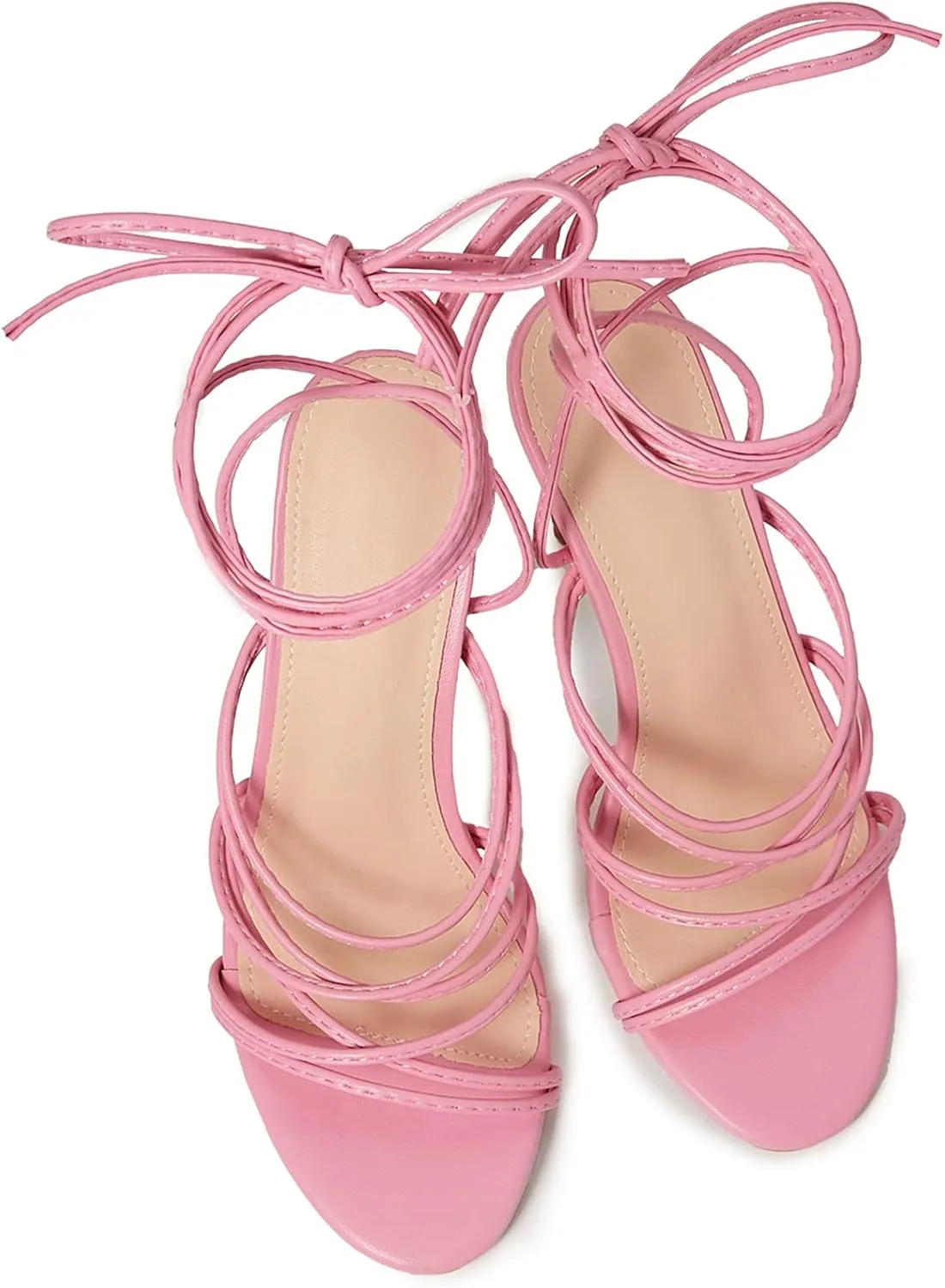 SHEMEE Women's Stiletto High Heel Cross Strappy Sandals Gladiator Roman Style Rope Tie Up Round Toe Summer Shoes