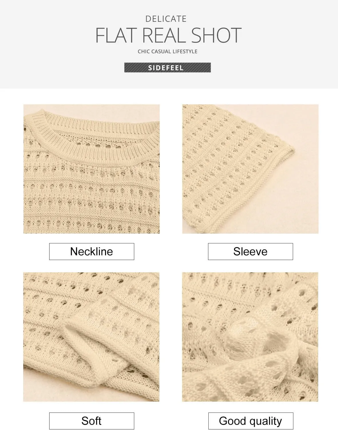Sidefeel Womens Sweaters Lightweight Casual Long Sleeve Loose Crochet Hollow Out Knit Pullover Tops Clothing