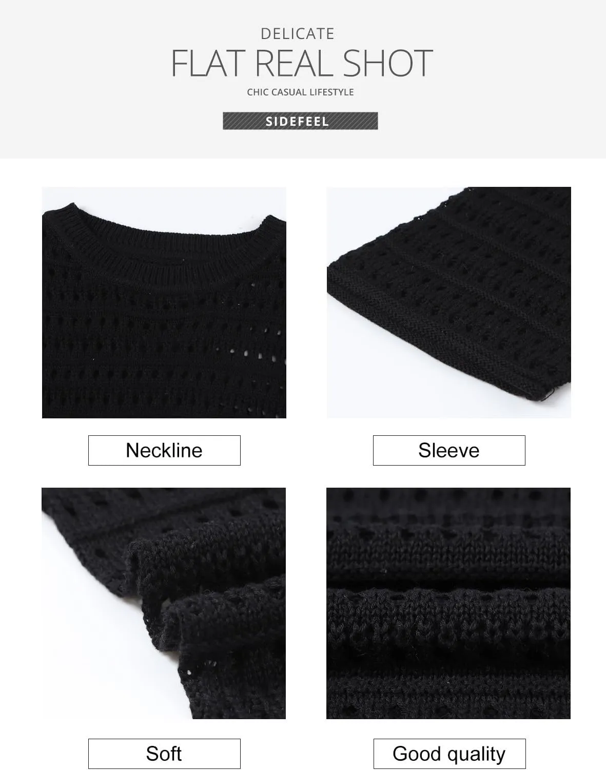 Sidefeel Womens Sweaters Lightweight Casual Long Sleeve Loose Crochet Hollow Out Knit Pullover Tops Clothing