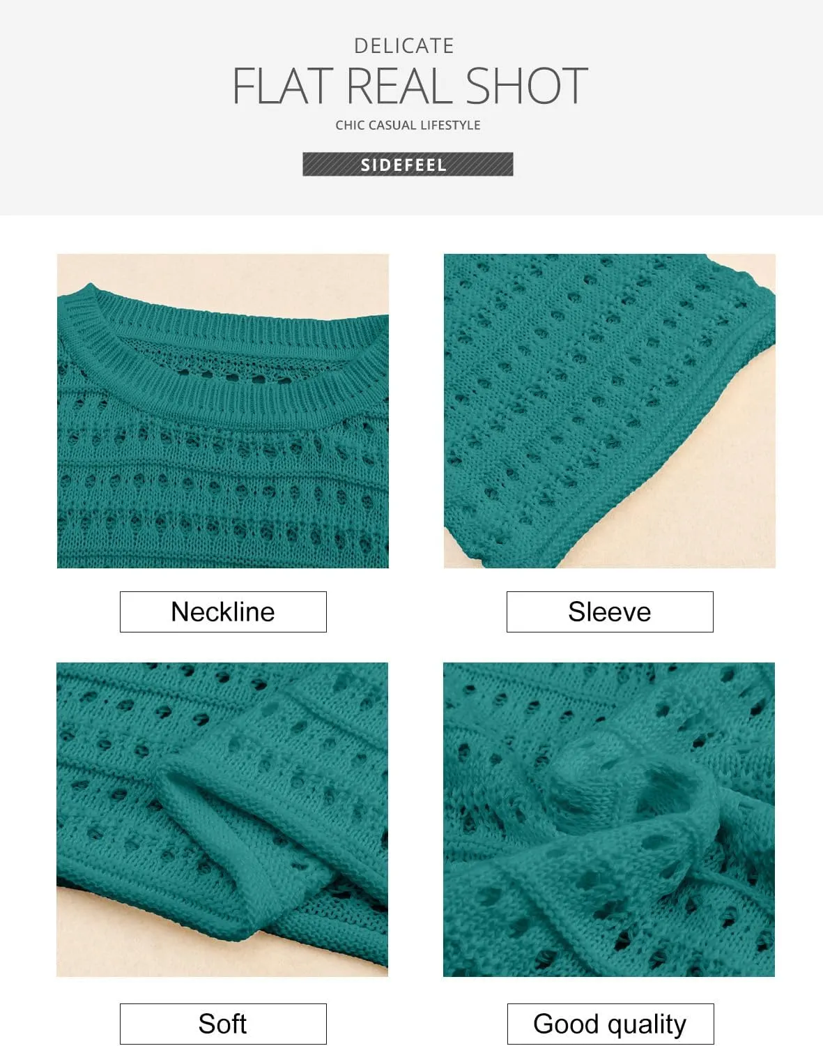 Sidefeel Womens Sweaters Lightweight Casual Long Sleeve Loose Crochet Hollow Out Knit Pullover Tops Clothing