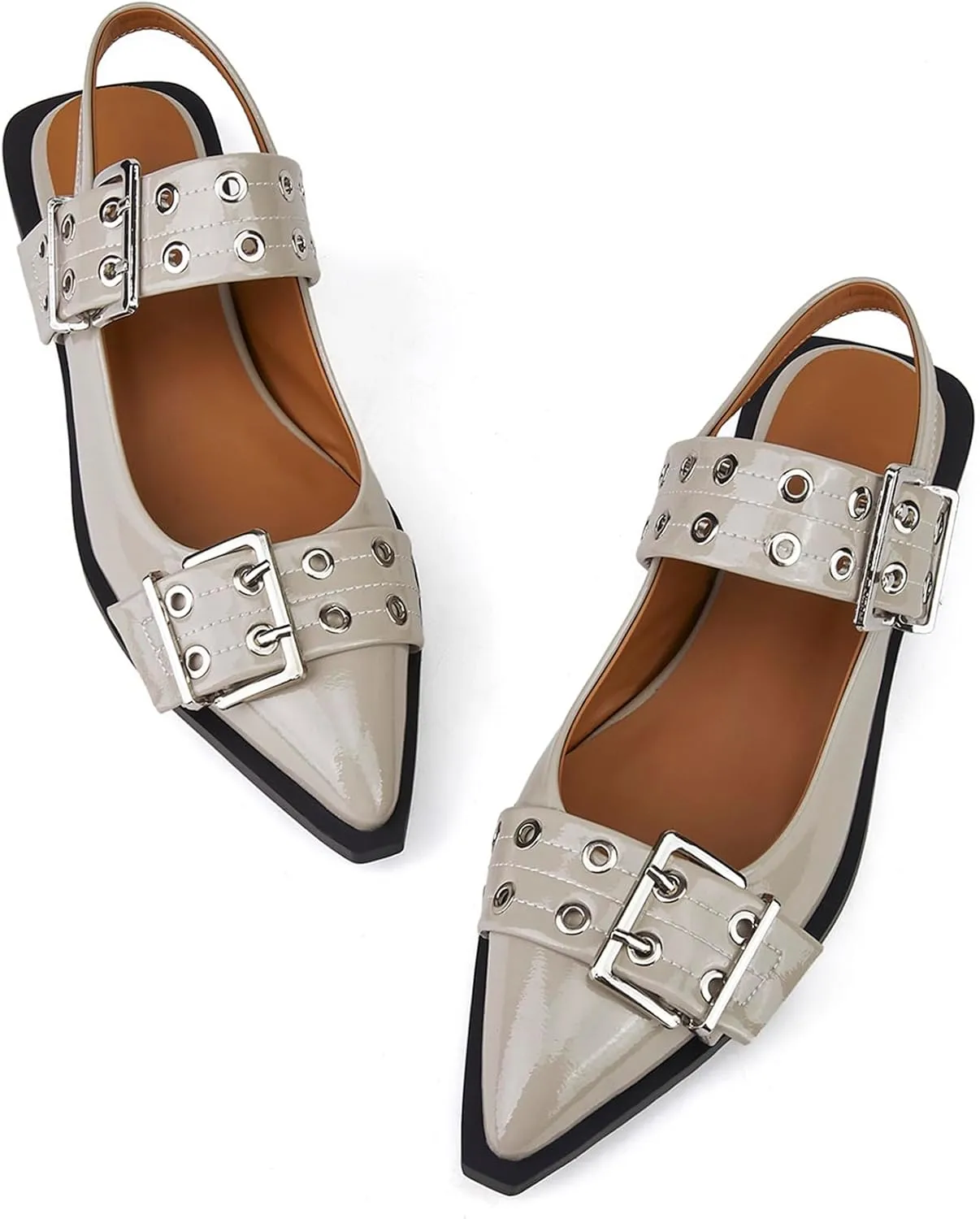 Slingback Ballet Flats for Women, Flats Closed Toe Ankle Strap Pump Shoes Flats Formal Dressy Comfortable Casual Classic Office Party Shoes