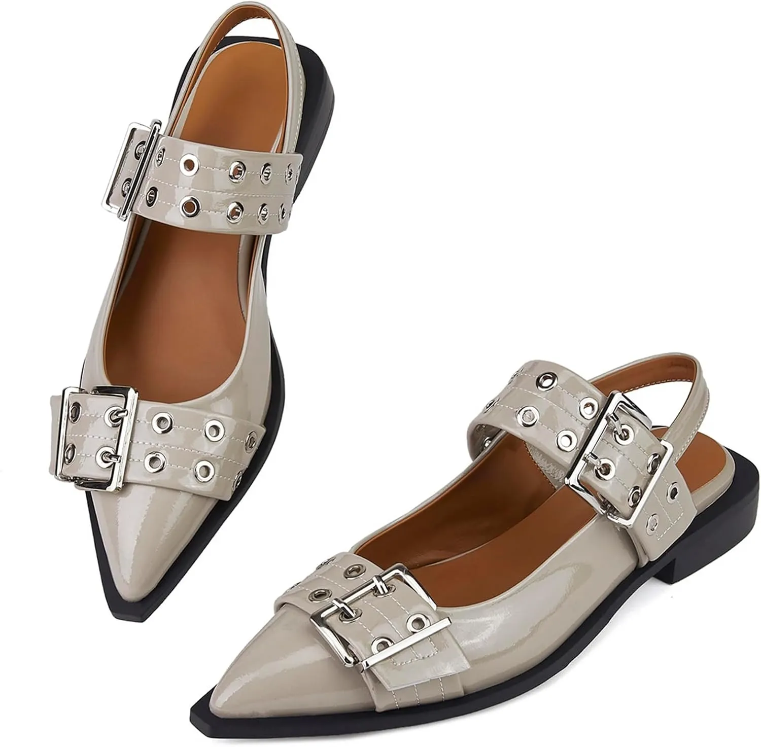 Slingback Ballet Flats for Women, Flats Closed Toe Ankle Strap Pump Shoes Flats Formal Dressy Comfortable Casual Classic Office Party Shoes