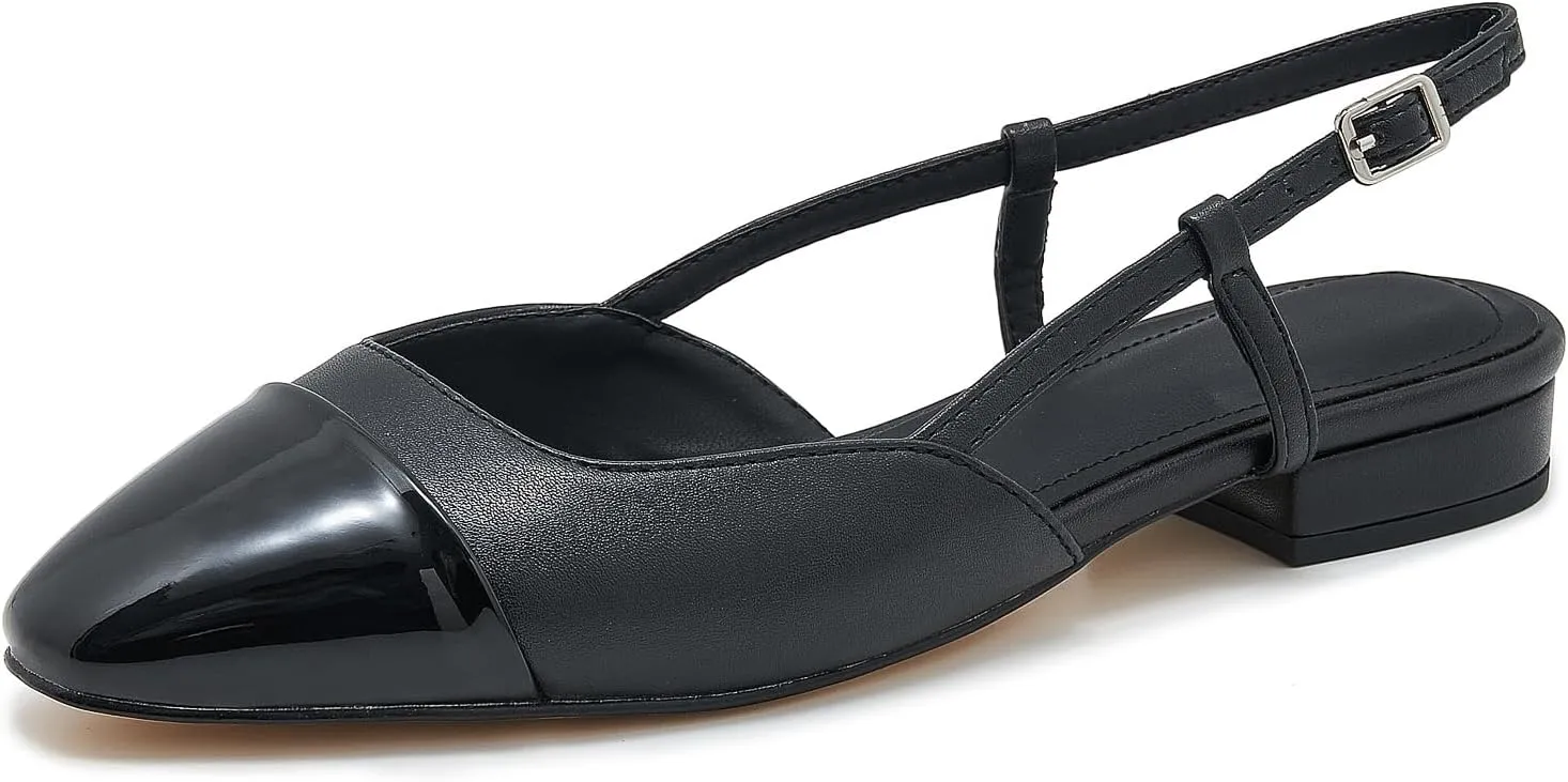 Slingback Flats for Women Cap Toe Two Tone Flat Pumps Work Office Shoes