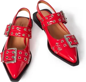 Slingback Flats for Women, Close Toe Pointed Toe Flats with Studded Buckle Strap Block Heel Comfortable Dress Shoes for Women