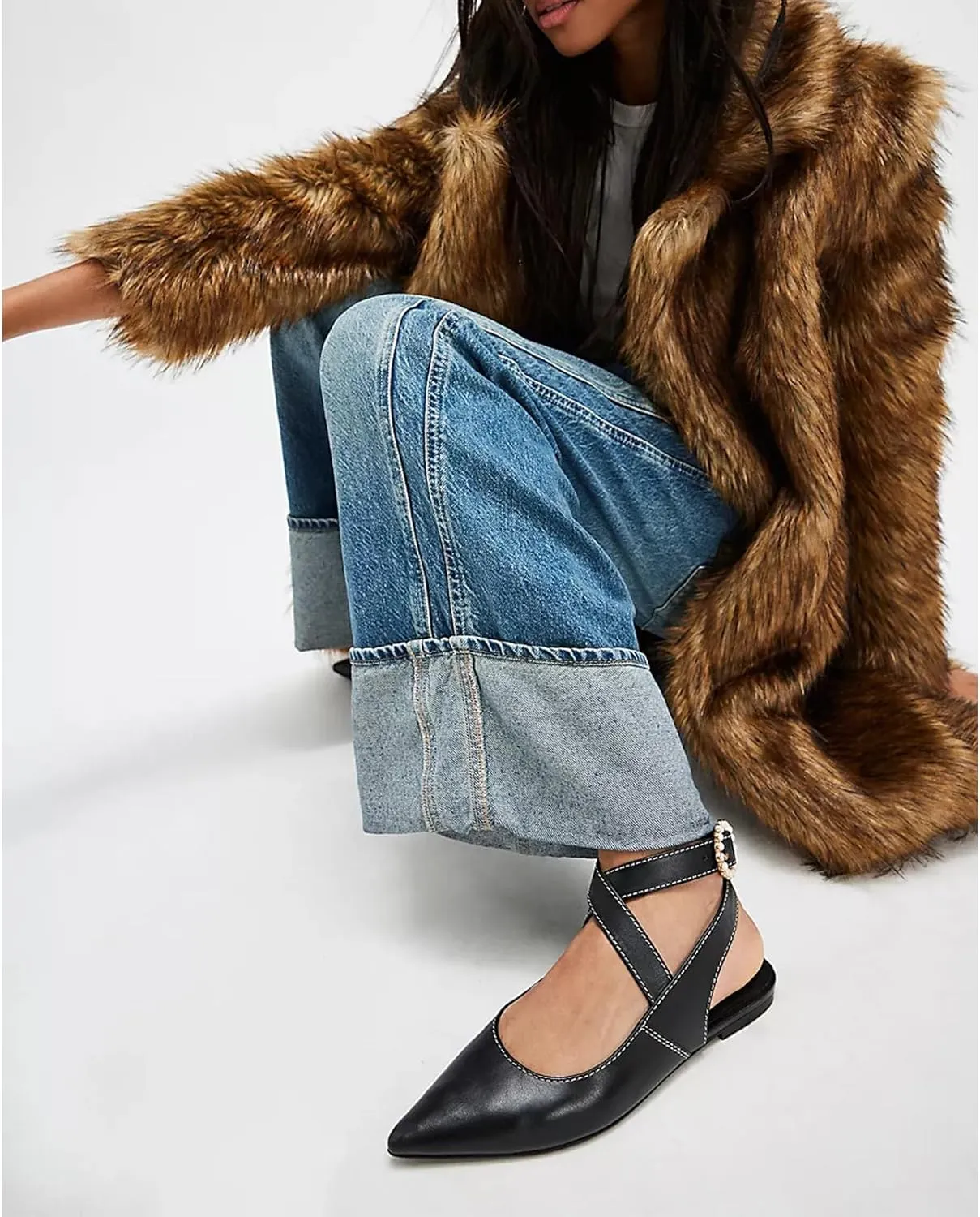 Slingback Flats for Women Closed Pointed Toe Flats Dressy Mary Jane Balllet Flats Casual Ankle Strap Low Heel Dress Shoes for Women