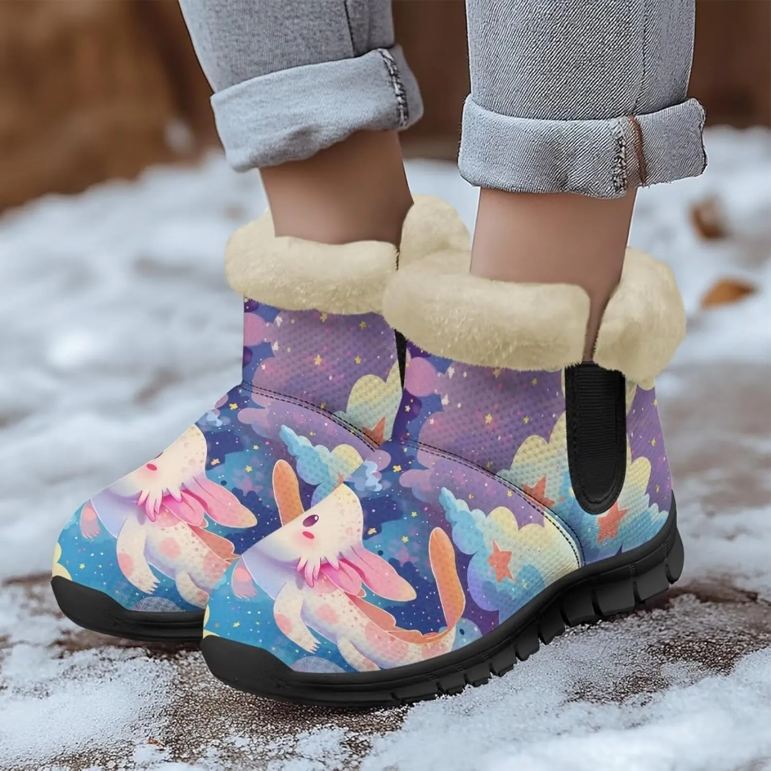 Snow Boots for Women Cute Animal Print Warm Ankle Booties Anti-Slip Waterproof Outdoor Winter Snowboots 6-12