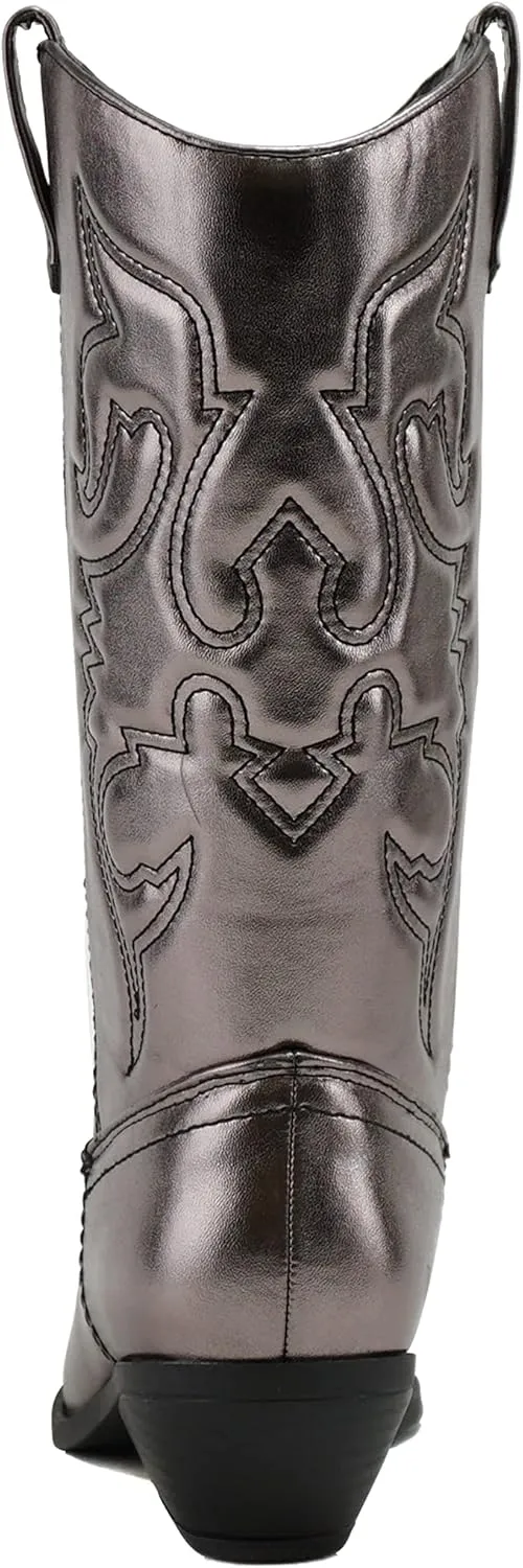 Soda Red Reno Western Cowboy Pointed Toe Knee High Pull On Tabs Boots All-White
