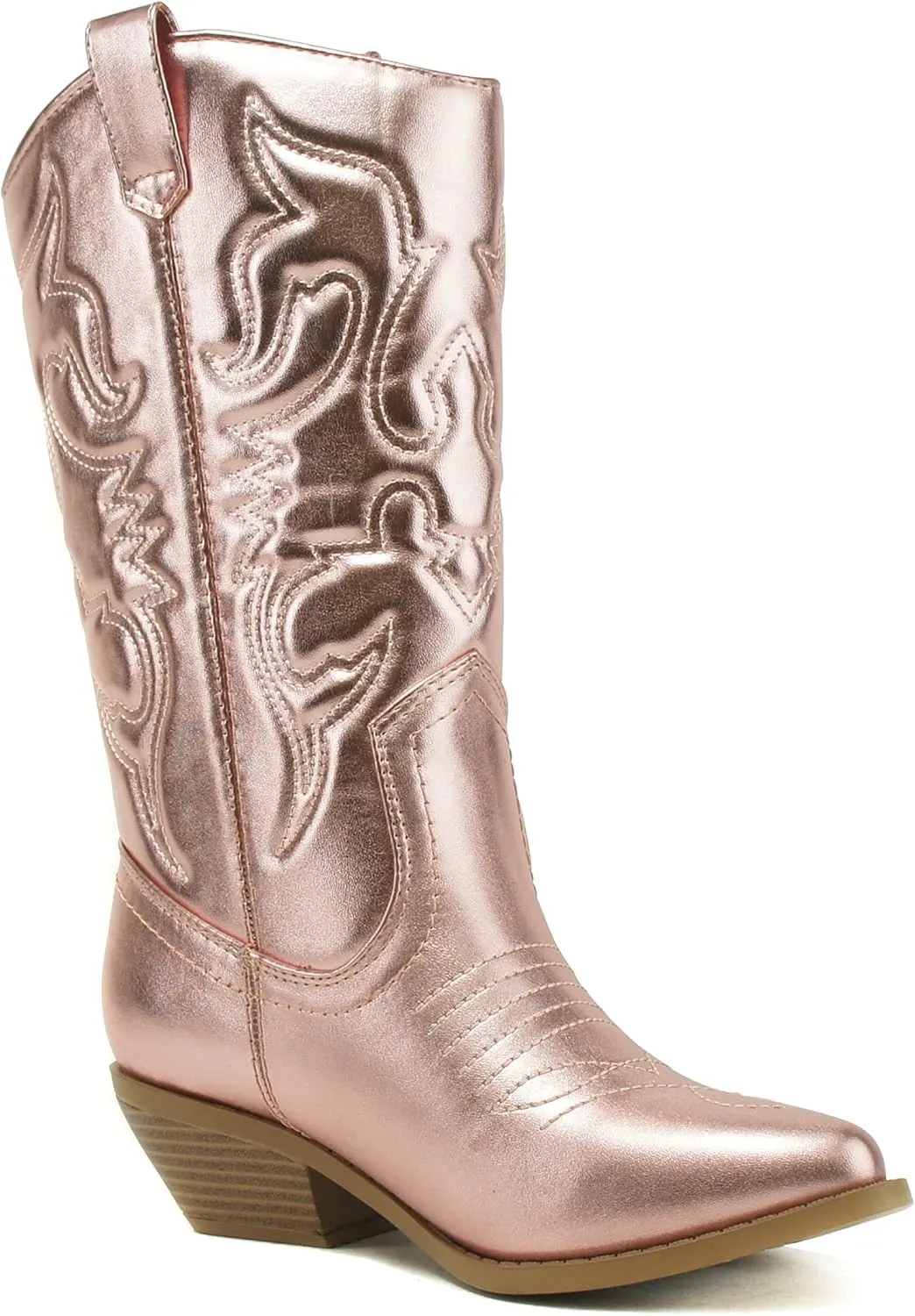 Soda Red Reno Western Cowboy Pointed Toe Knee High Pull On Tabs Boots All-White