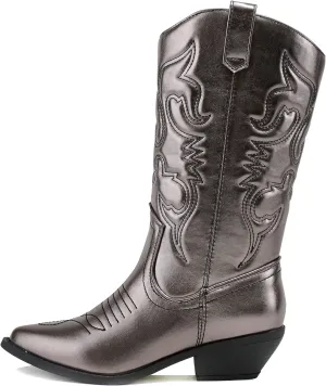 Soda Red Reno Western Cowboy Pointed Toe Knee High Pull On Tabs Boots All-White