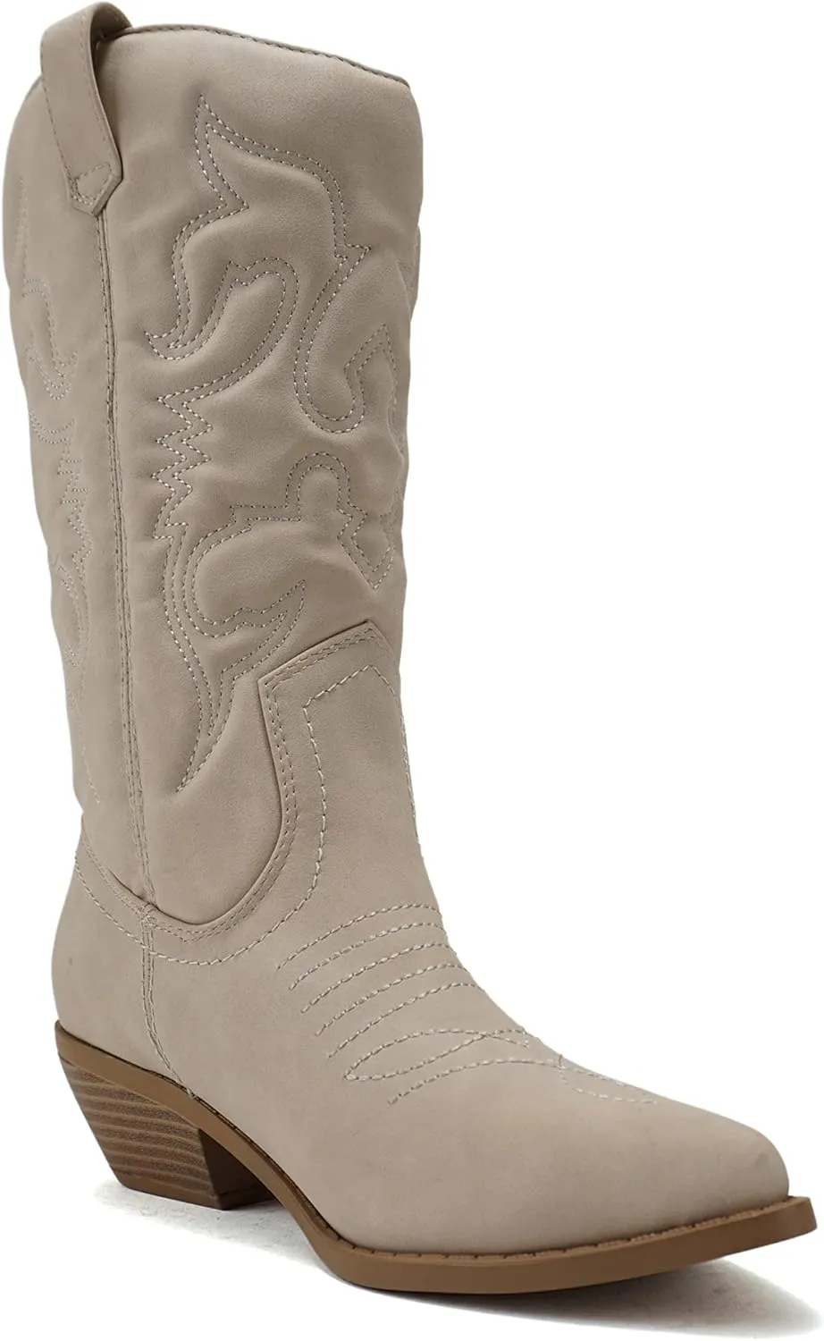 Soda Red Reno Western Cowboy Pointed Toe Knee High Pull On Tabs Boots All-White