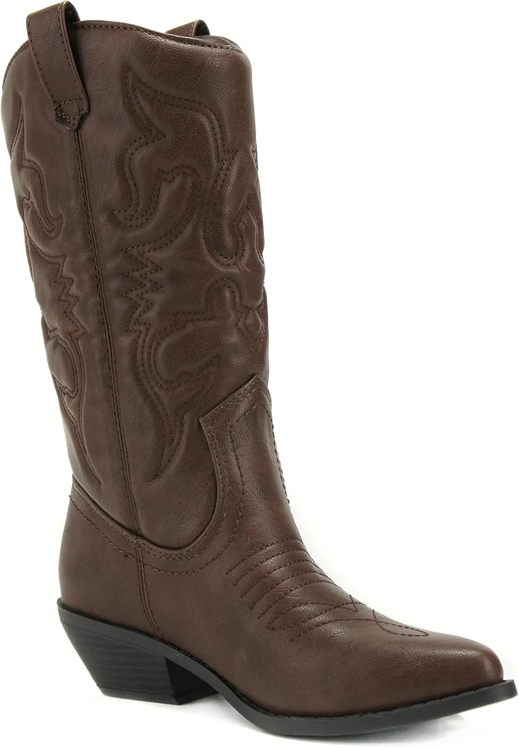 Soda Red Reno Western Cowboy Pointed Toe Knee High Pull On Tabs Boots All-White