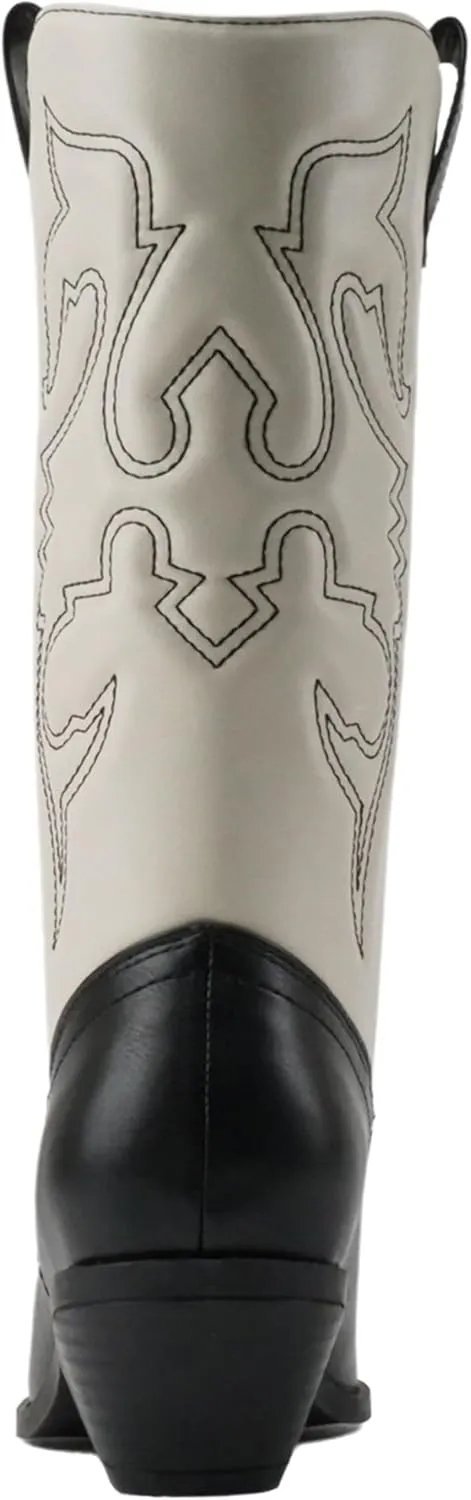 Soda Red Reno Western Cowboy Pointed Toe Knee High Pull On Tabs Boots All-White
