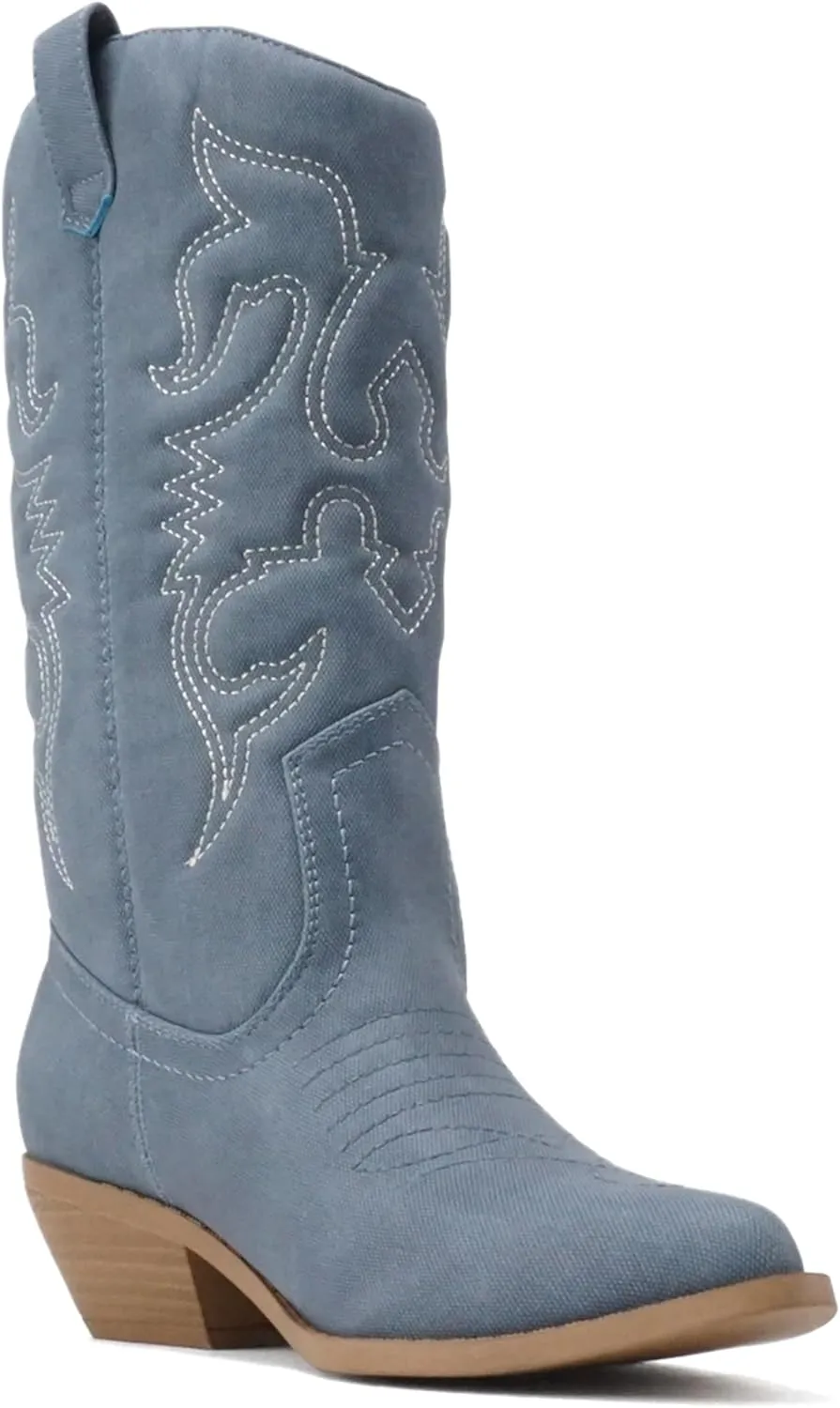 Soda Red Reno Western Cowboy Pointed Toe Knee High Pull On Tabs Boots All-White