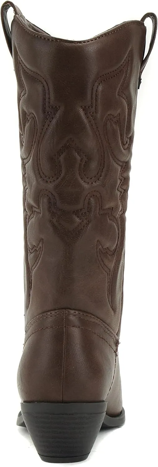 Soda Red Reno Western Cowboy Pointed Toe Knee High Pull On Tabs Boots All-White