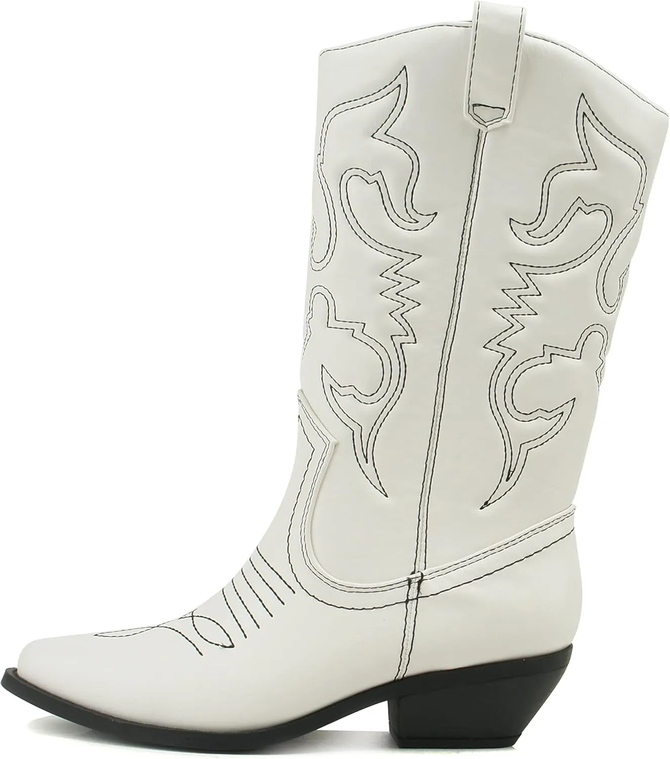 Soda Red Reno Western Cowboy Pointed Toe Knee High Pull On Tabs Boots All-White