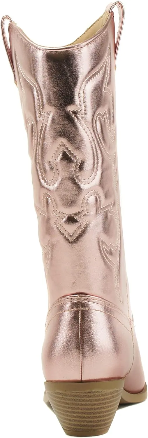 Soda Red Reno Western Cowboy Pointed Toe Knee High Pull On Tabs Boots All-White