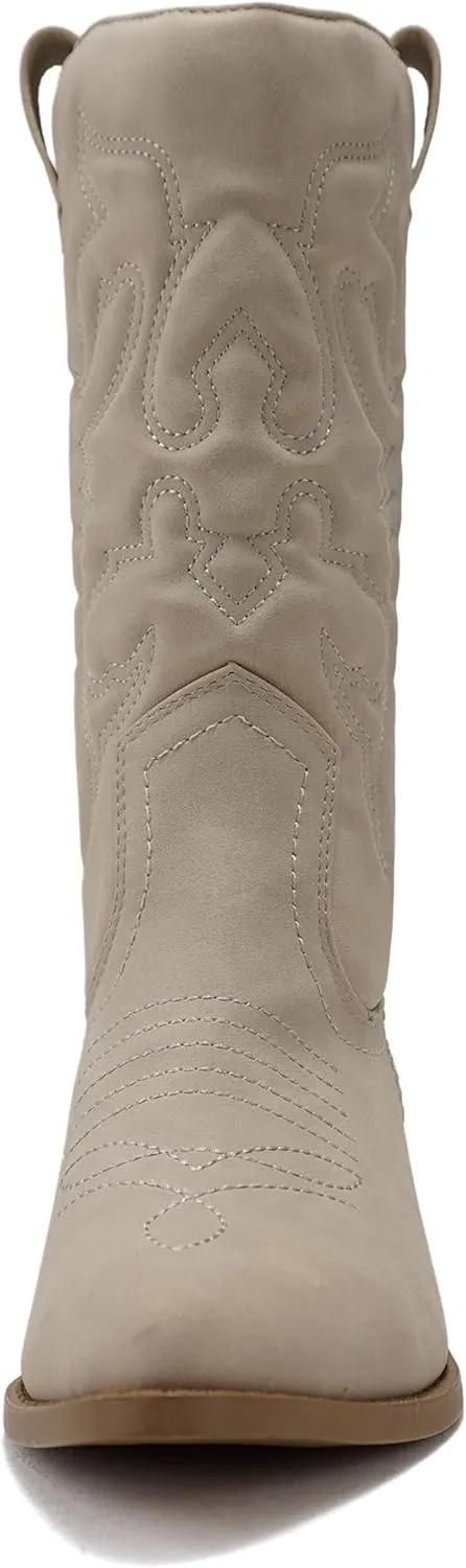 Soda Red Reno Western Cowboy Pointed Toe Knee High Pull On Tabs Boots All-White