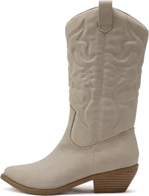 Soda Red Reno Western Cowboy Pointed Toe Knee High Pull On Tabs Boots All-White
