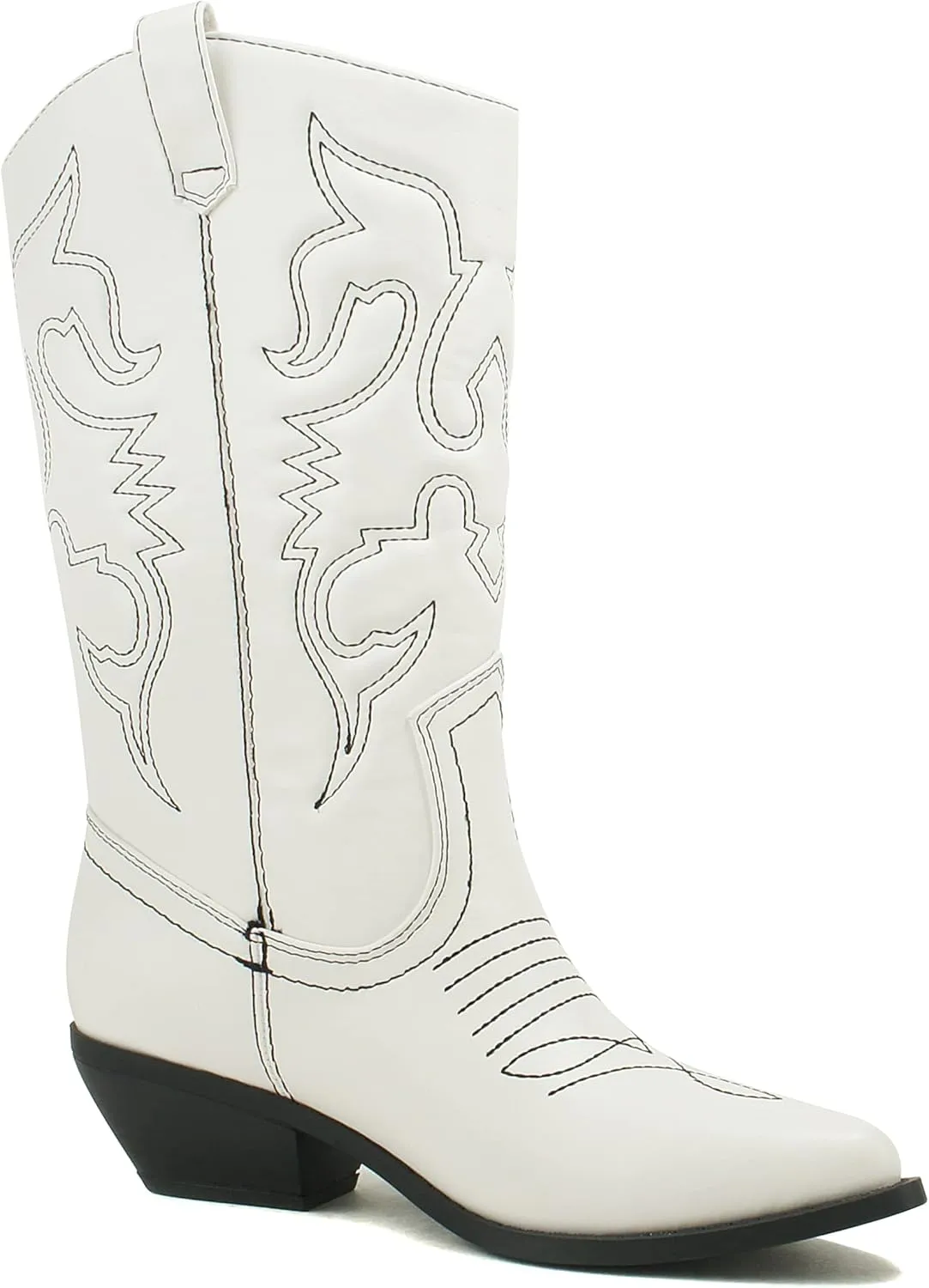 Soda Red Reno Western Cowboy Pointed Toe Knee High Pull On Tabs Boots All-White