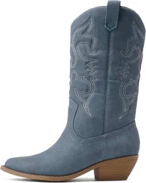 Soda Red Reno Western Cowboy Pointed Toe Knee High Pull On Tabs Boots All-White