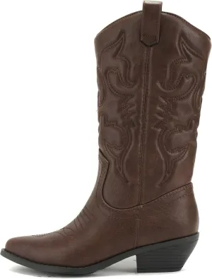 Soda Red Reno Western Cowboy Pointed Toe Knee High Pull On Tabs Boots All-White