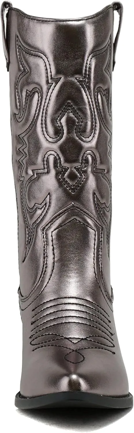 Soda Red Reno Western Cowboy Pointed Toe Knee High Pull On Tabs Boots All-White