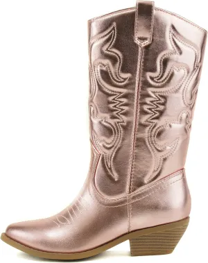 Soda Red Reno Western Cowboy Pointed Toe Knee High Pull On Tabs Boots All-White