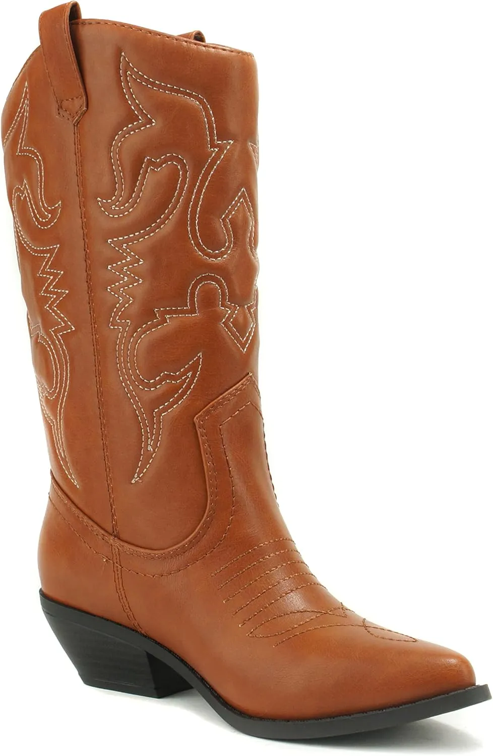 Soda Red Reno Western Cowboy Pointed Toe Knee High Pull On Tabs Boots All-White