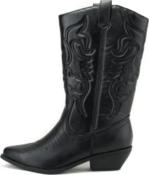 Soda Red Reno Western Cowboy Pointed Toe Knee High Pull On Tabs Boots All-White
