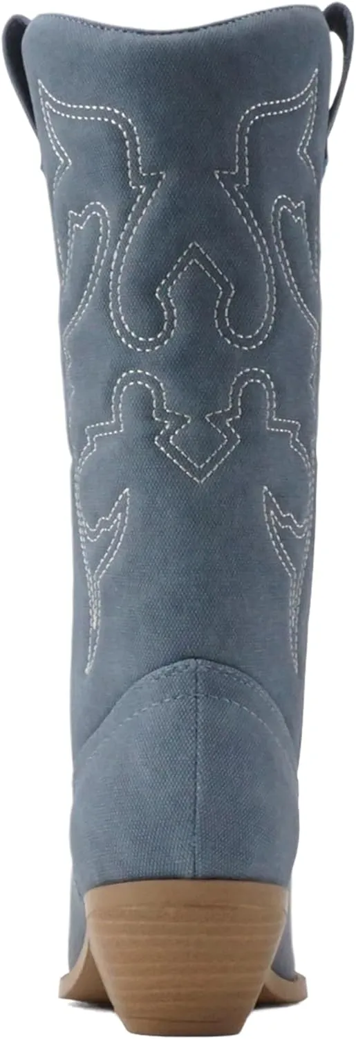 Soda Red Reno Western Cowboy Pointed Toe Knee High Pull On Tabs Boots All-White