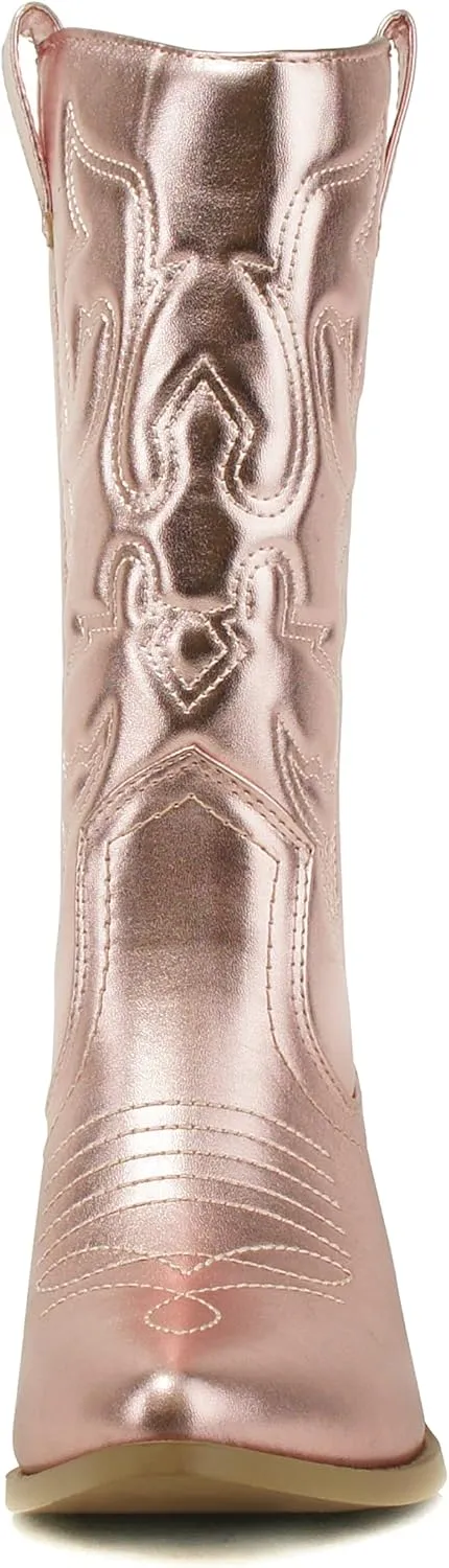 Soda Red Reno Western Cowboy Pointed Toe Knee High Pull On Tabs Boots All-White