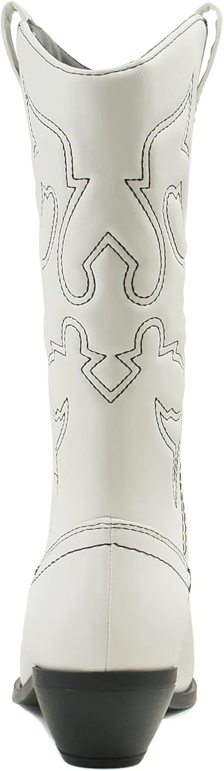 Soda Red Reno Western Cowboy Pointed Toe Knee High Pull On Tabs Boots All-White