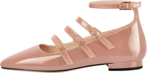 Square Toe Buckle Strap Mary Jane Flats