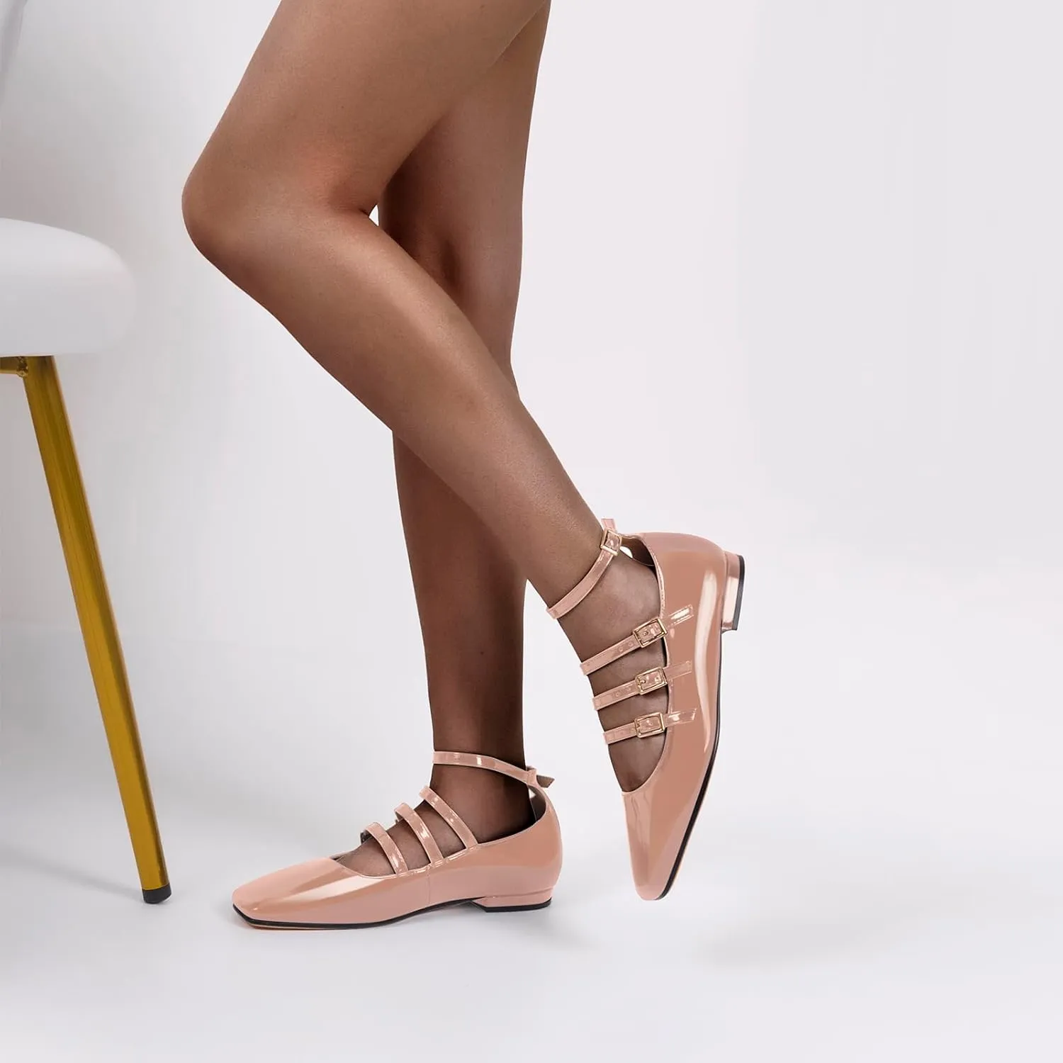 Square Toe Buckle Strap Mary Jane Flats