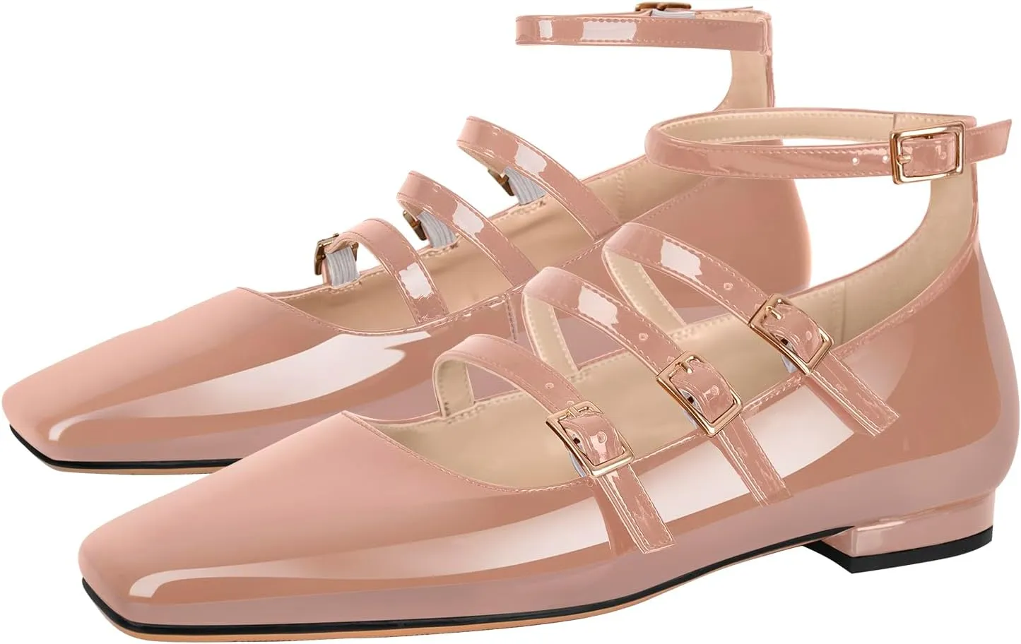 Square Toe Buckle Strap Mary Jane Flats
