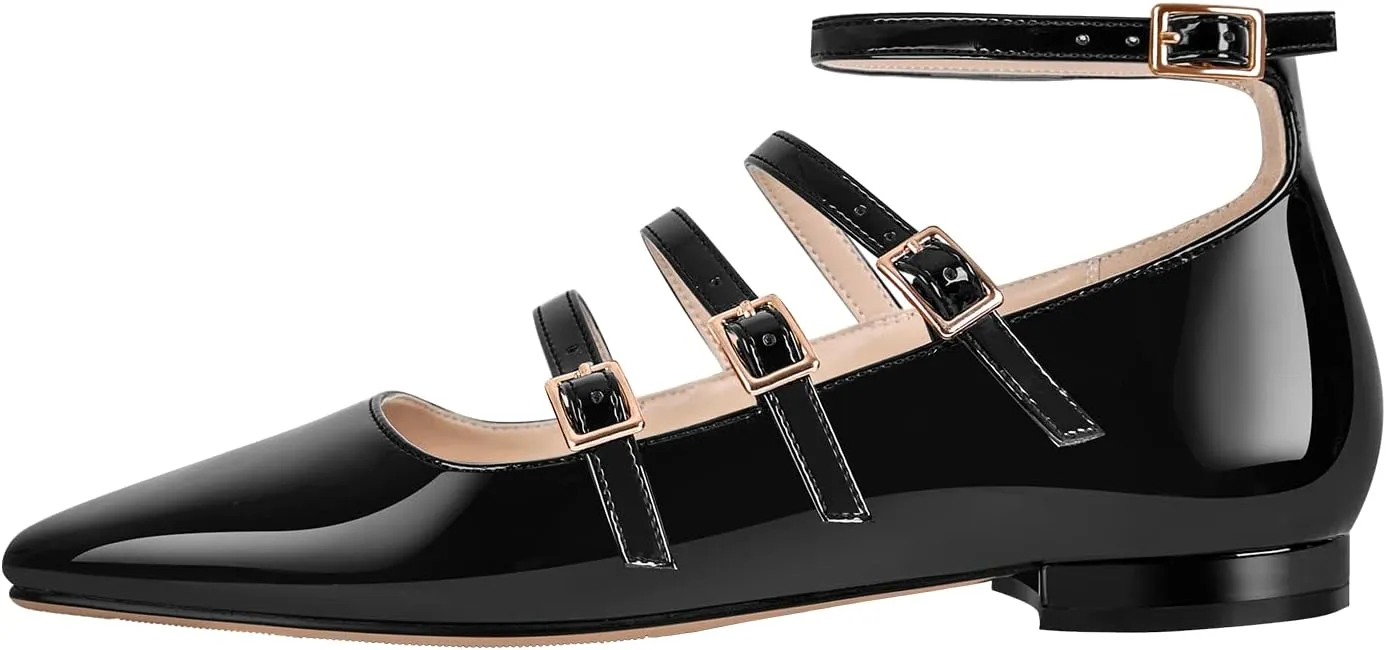 Square Toe Buckle Strap Mary Jane Flats