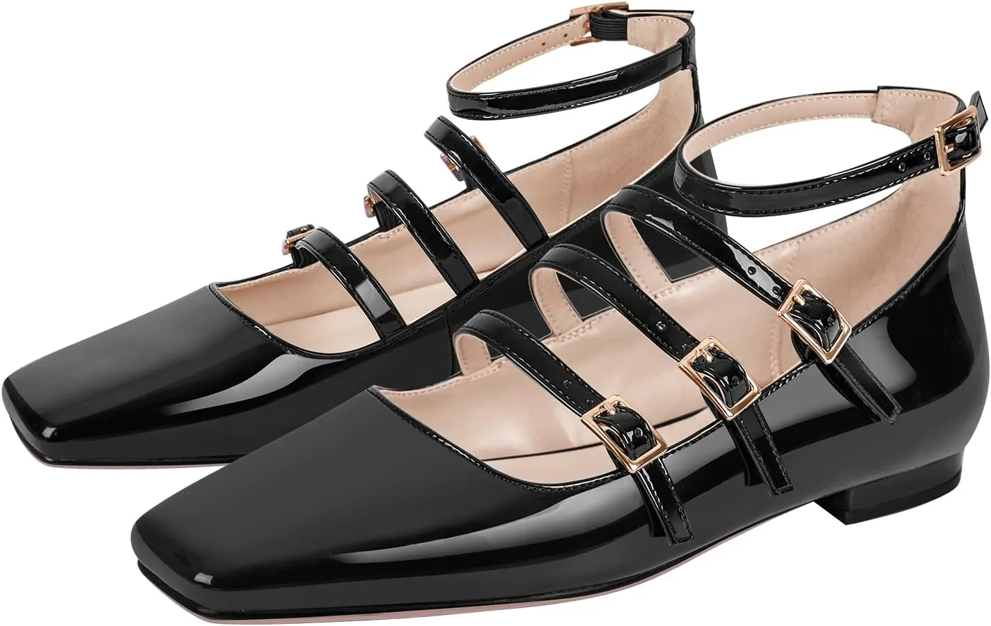 Square Toe Buckle Strap Mary Jane Flats