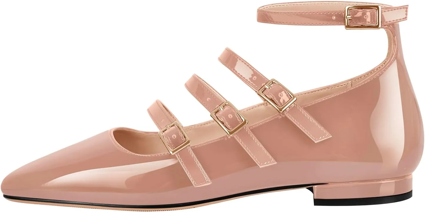 Square Toe Buckle Strap Mary Jane Flats
