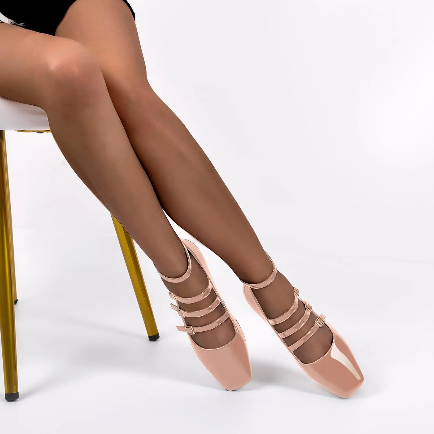 Square Toe Buckle Strap Mary Jane Flats