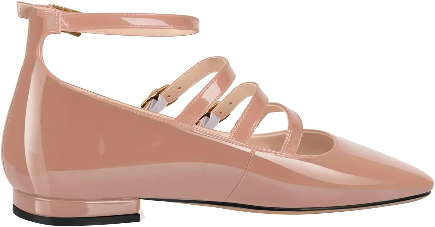Square Toe Buckle Strap Mary Jane Flats