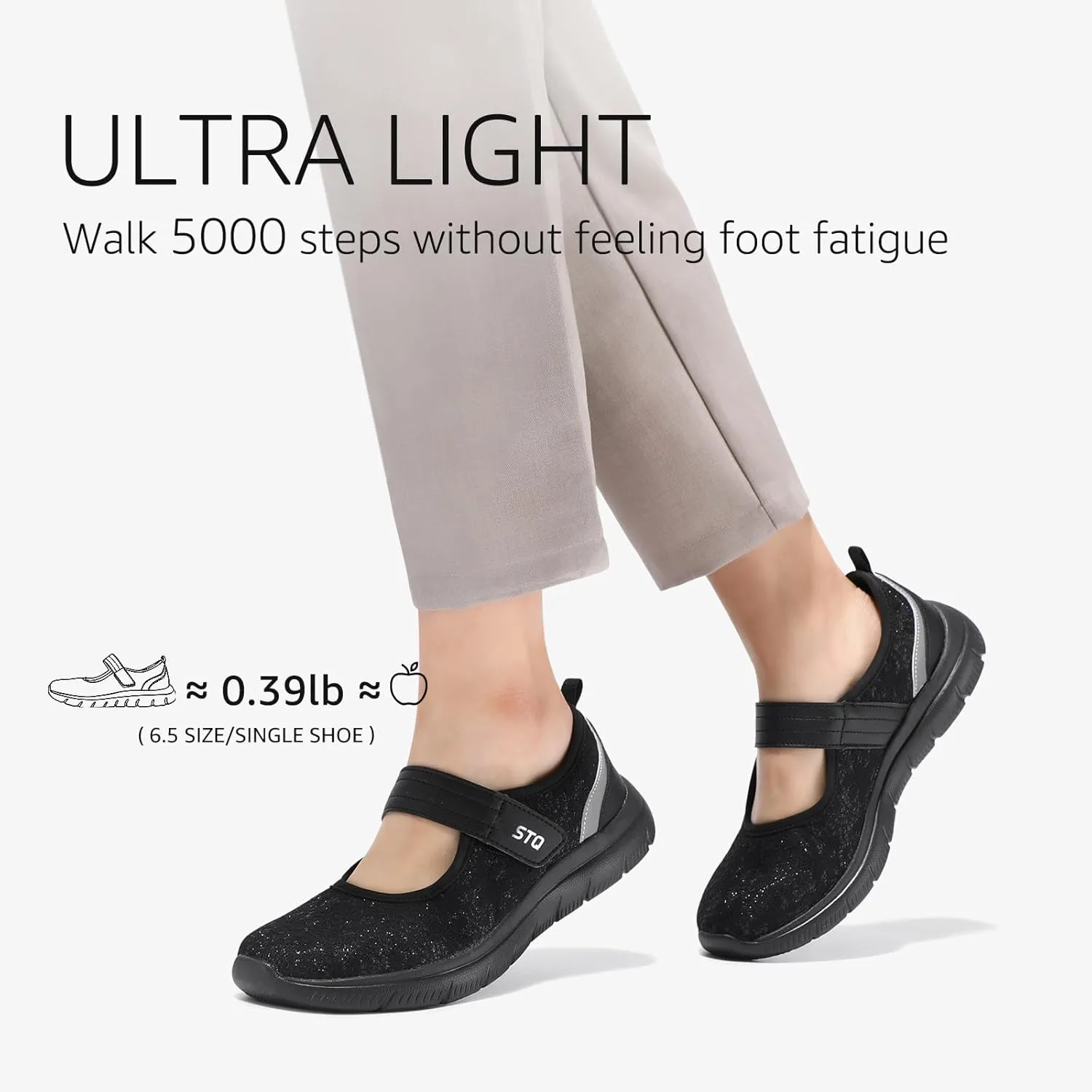 STQ Womens Walking Shoes Orthopedic Shoes Adjustable Non Slip Mary Jane Shoes