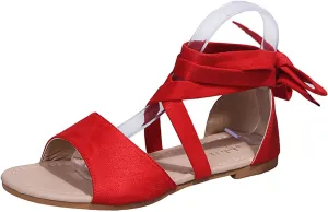 Strappy Sandals for Women Flats,Summer Casual Cross Straps Lace up Fish Mouth Open Toe Roman Sandalias Comfortable Trendy Elegant Ladies Shoes