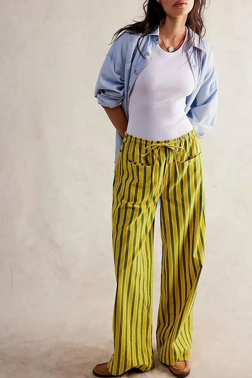 Striped Lounge Pants Womens Gingham Plaid Pajamas Pj Pants Y2k Drawstring Wide Leg Checkered Palazzo Pants Trousers