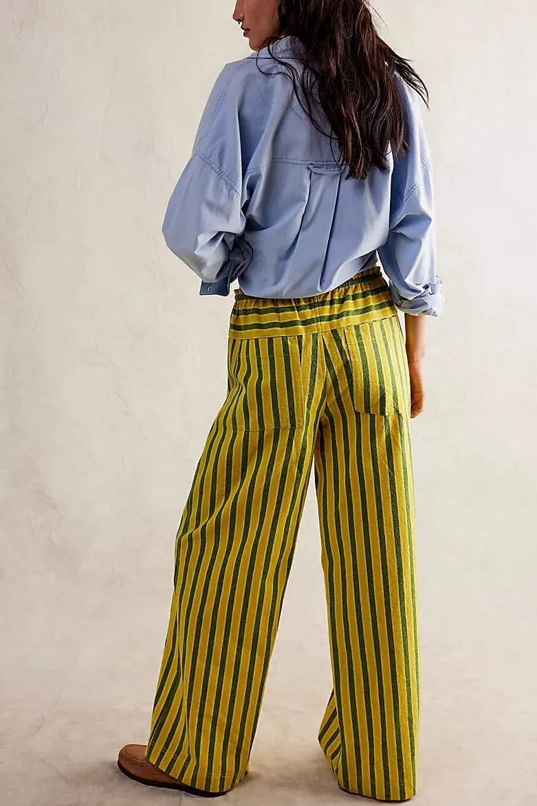 Striped Lounge Pants Womens Gingham Plaid Pajamas Pj Pants Y2k Drawstring Wide Leg Checkered Palazzo Pants Trousers