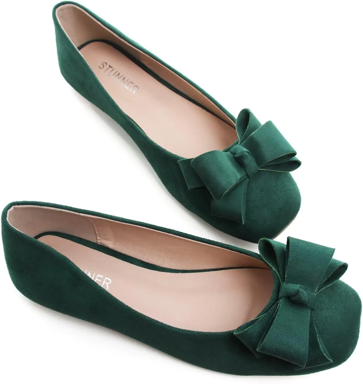 Stunner Women's Ballet Flats Fashion Classic Comfort Square Toe Slip-On Flats Wide Width Flat Shoes