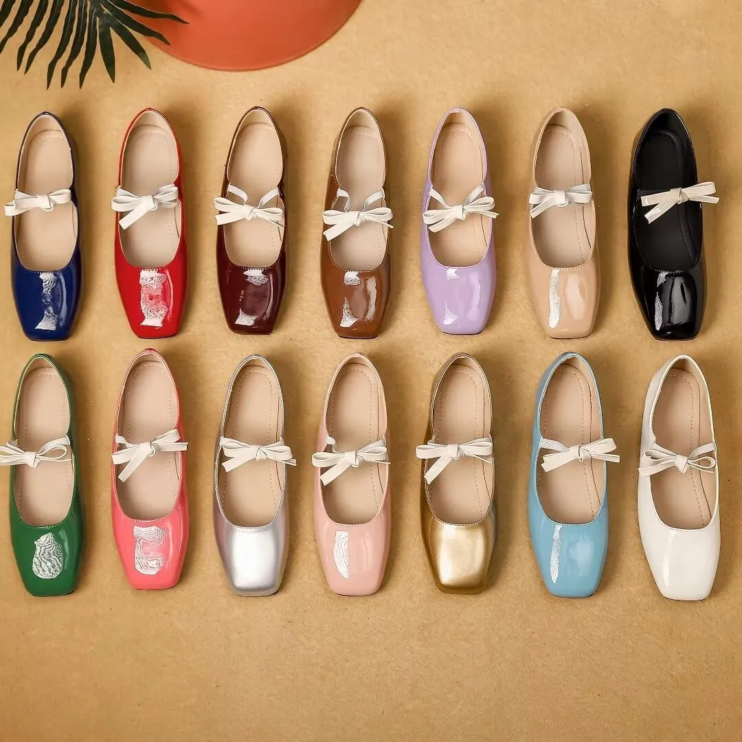 Stunner Women's Ballet Flats Retro Square Toe Mary Jane Flats Elegant Bowknot One Line Strap Flats