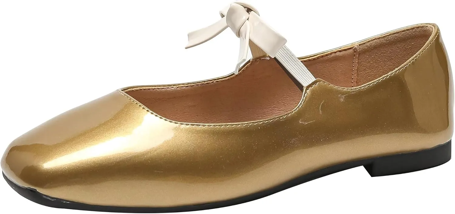 Stunner Women's Ballet Flats Retro Square Toe Mary Jane Flats Elegant Bowknot One Line Strap Flats
