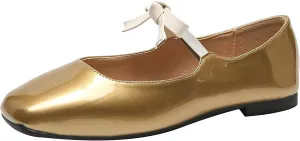Stunner Women's Ballet Flats Retro Square Toe Mary Jane Flats Elegant Bowknot One Line Strap Flats