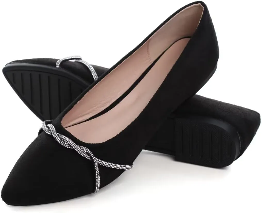 Stunner Womens Flats Fashion Pointed Toe Bowknot Ballet Flats Cute Slip On Dress Flats Comfortable Party Wedding Flats