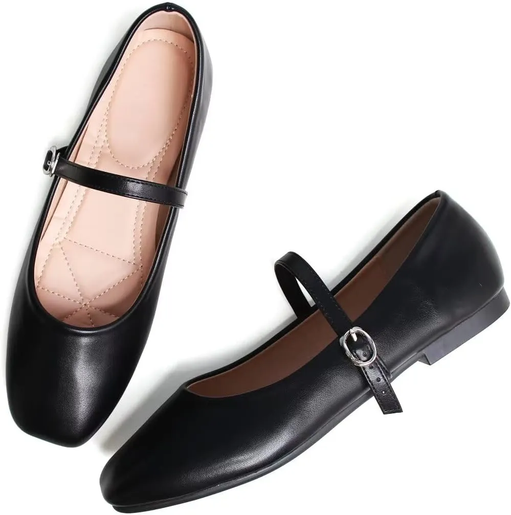 Stunner Women's Mary Jane Flats Fashion Round Toe Ballet Flats Comfort Slip On Flats Buckle Strap Dress Flats